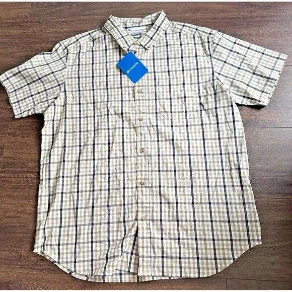 Columbia Men's Rapid Rivers Plaid Short Sleeves Button Down Cotton Shirt Beige L - Picture 6 of 8